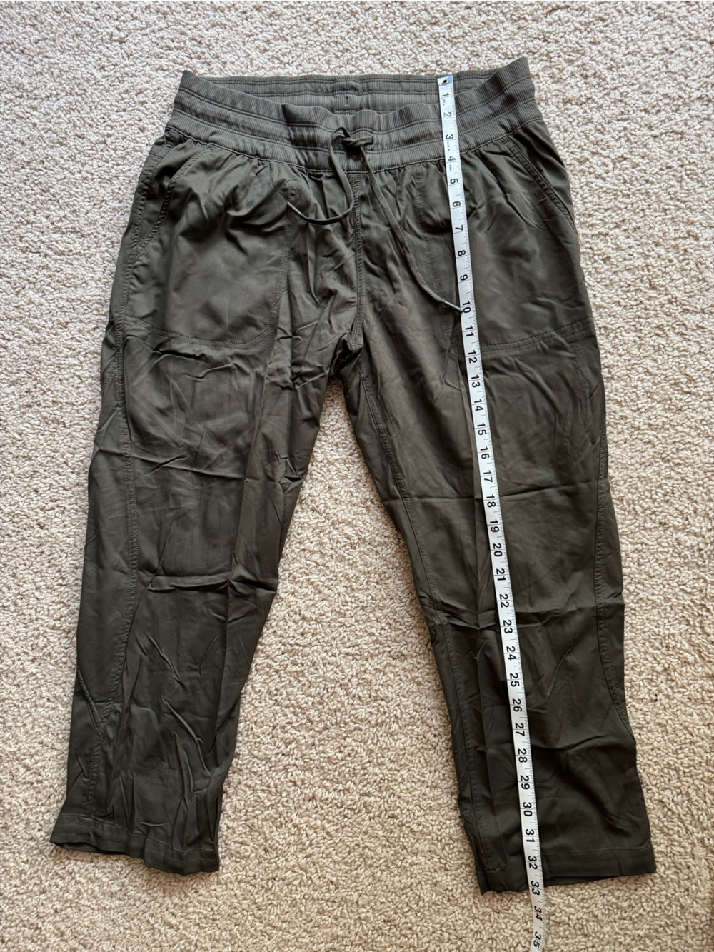 Women’s Olive Green Drawstring Capri Pants - Picture 4 of 7